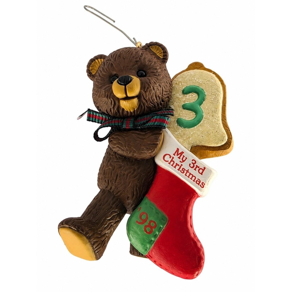 Hallmark My 3rd Christmas 1998 Teddy Bear Stocking Ornament Vintage 90s